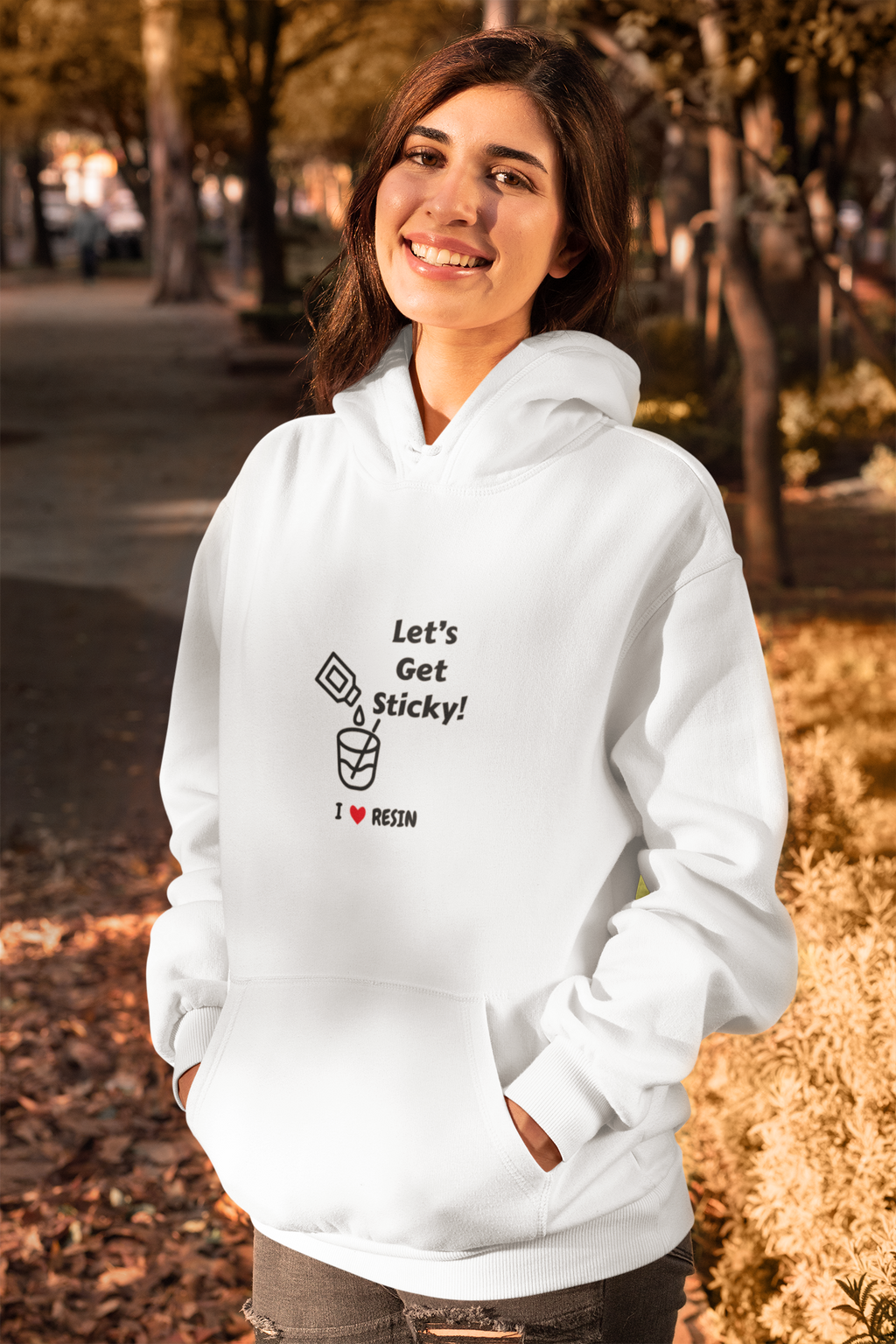 Resin Lover's 'Let's Get Sticky' Fleece Hoodie, Cozy Sweatshirt, Unisex Gift for Crafters, Art Supplies Enthusiast, Birthday Celebration Apparel